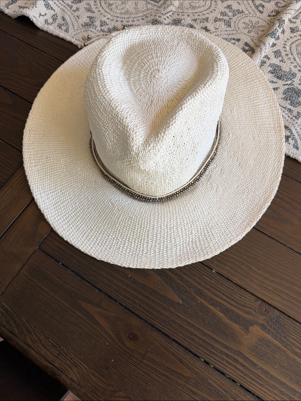 Cream Straw Fedora Hat with Decorative Band - Women Accessories